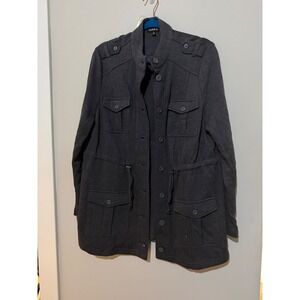 Torrid Military Style Utility Jacket Grey Drawstring Pockets Size 0